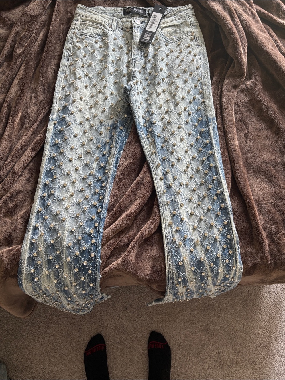 Embellished Light Blue Flare Jeans by Vintage Havana